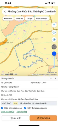 Bán Đất 6547.8m2 giá 2.62 tỷ tại - Chọn - Phường Cam Phúc Bắc Thành phố Cam Ranh Khánh Hòa