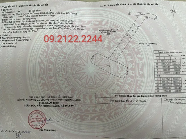 Bán Đất 300m2 có sẵn 50 m2 thổ cư Ngang 7.1m Búng Gội giá 3.5 tỷ tại Xã Cửa Dương Đặc Khu Phú Quốc