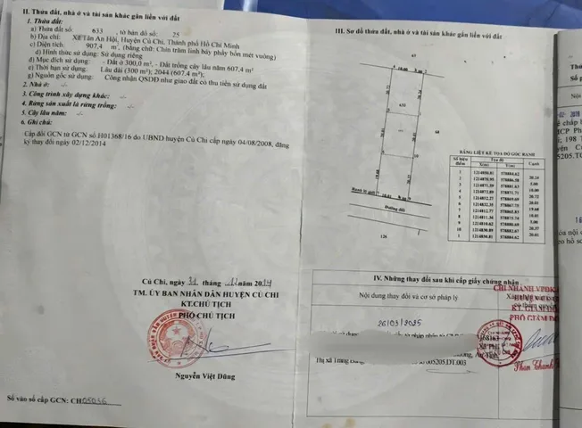 (L736) Đất xã Tân An Hội, dt 907m2, thổ cư 300m2, giá 4 tỷ 500