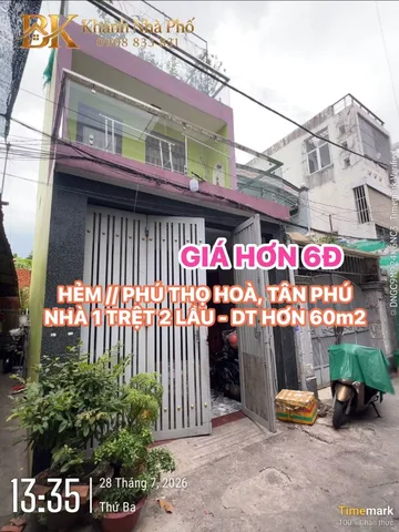 🏠 HẺM // PHÚ THỌ HOÀ, TÂN PHÚ - NHÀ 1 TRỆT 2 LẦU - DT HƠN 60m2 - GIÁ HƠN 6 Đ💕💕