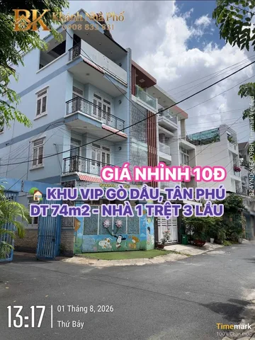🏡 KHU VIP GÒ DẦU, TÂN PHÚ - NHÀ 1 TRỆT 3 LẦU - DT GẦN 80m2 - GIÁ HƠN 10Đ 💕💕