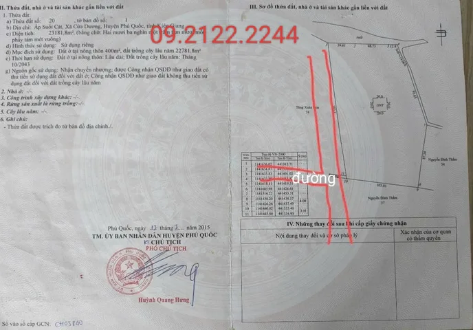 Bán Đất 23819m2 có sẵn 400 m2 thổ cư Ngang 194m Suối Cát giá 18.55 tỷ tại Xã Cửa Dương Đặc Khu Phú Quốc