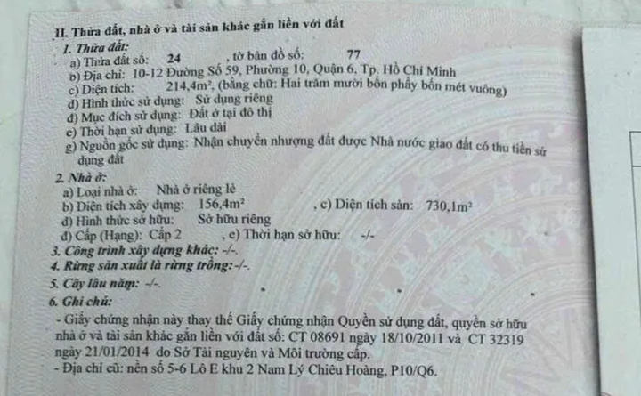 Bán Nhà Mặt Tiền 10-12 Đường số 59, Phường 10, Quận 6