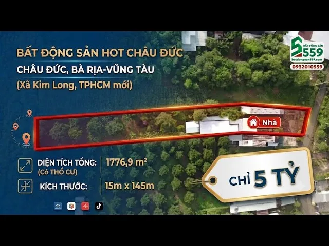 Bán Nhà riêng 1776.9m2 có sẵn 40 m2 thổ cư giá 5 tỷ tại - Chọn - Xã Bàu Chinh Huyện Châu Đức Bà Rịa - Vũng Tàu