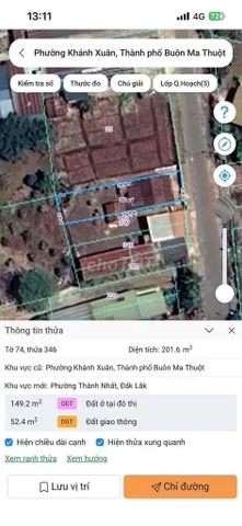 Bán Đất 168.2m2 có sẵn 100 m2 thổ cư giá 2.5 tỷ tại Phường Khánh Xuân Thành phố Buôn Ma Thuột Đắk Lắk