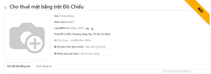 Cho thuê Mặt bằng kinh doanh 60m2 giá 9 triệu tại - Chọn - Phường 3 Thành phố Vũng Tàu Bà Rịa - Vũng Tàu