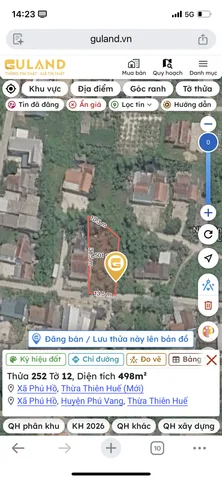 Bán Đất 498m2 có sẵn 400 m2 thổ cư giá 3 tỷ tại Xã Phú Hồ Huyện Phú Vang Thừa Thiên Huế