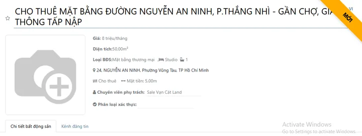 Cho thuê Mặt bằng kinh doanh 50m2 giá 8 triệu tại - Chọn - Phường Thắng Nhì Thành phố Vũng Tàu Bà Rịa - Vũng Tàu