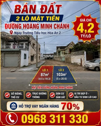 Bán Đất mặt tiền Hoàng Minh Chánh 103m2 thổ cư giá 4.2 tỷ ngay trường tiểu học