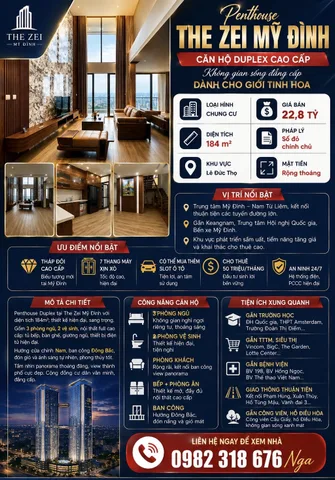 The Zei Mỹ Đình 184m² Tầng 34 | Căn Hộ Siêu  VIP Cho Giới Tinh Hoa | Full Nội Thất | 22,8 Tỷ
