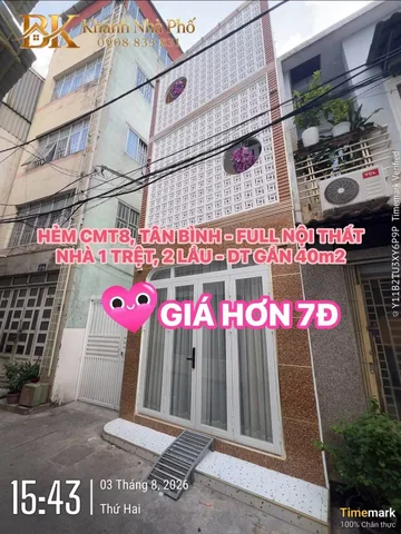 🏠 FULL NỘI THẤT - HẺM CMT8, TÂN BÌNH - NHÀ 1 TRỆT 2 LẦU - DT GẦN 40m2 - GIÁ HƠN 7Đ💕