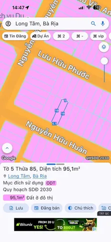 Bán Đất 95m2 có sẵn 5 m2 thổ cư giá 2.8 tỷ tại Đường Nguyễn Hữu Huân Phường Long Tâm Thành phố Bà Rịa Bà Rịa - Vũng Tàu