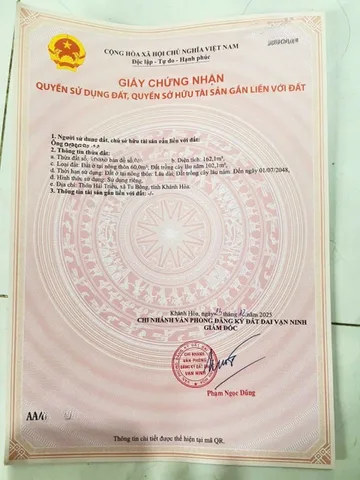 Bán Đất 162.1m2 có sẵn 60 m2 thổ cư giá 2.76 tỷ tại - Chọn - - Chọn - Xã Tu Bông Khánh Hòa