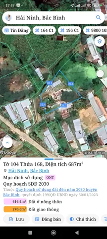 Bán Đất 687m2 có sẵn 400 m2 thổ cư giá 1.2 tỷ tại Xã Hải Ninh Huyện Bắc Bình Bình Thuận