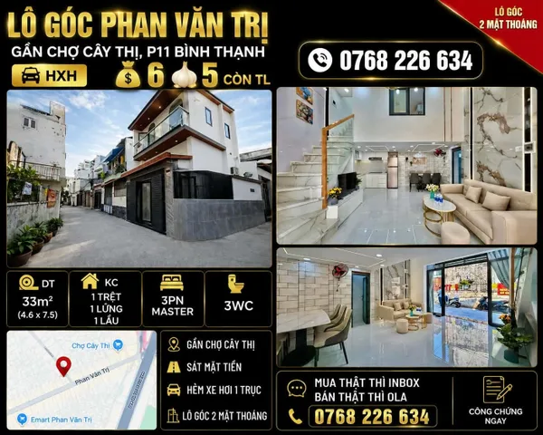 Bán Nhà riêng 33m2 có sẵn 33 m2 thổ cư giá 6.5 tỷ tại Đường Phó Đức Chính Phường 11 Quận Bình Thạnh TP. Hồ Chí Minh