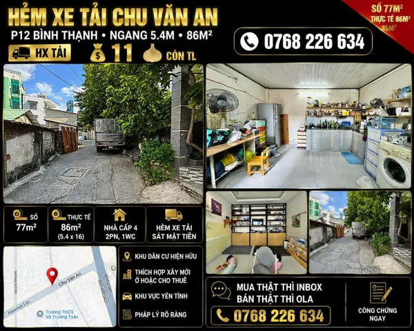 Bán Nhà riêng 86m2 có sẵn 86 m2 thổ cư giá 11 tỷ tại Đường Chu Văn An Phường 12 Quận Bình Thạnh TP. Hồ Chí Minh