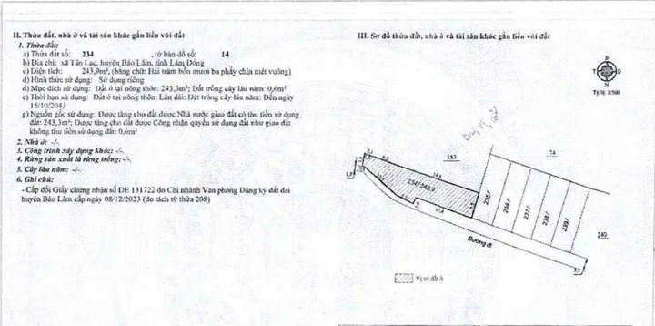 Bán Đất 2605m2 có sẵn 2483 m2 thổ cư giá 11 tỷ tại Xã Tân Lạc Huyện Bảo Lâm Lâm Đồng