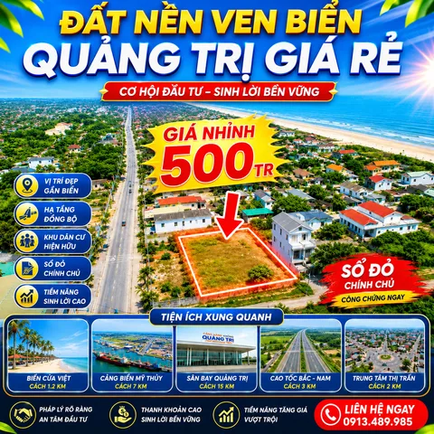 Đất Nền Ven Biển 2 Mặt Tiền Full Thổ Cư Giá Từ 500Tr - Nam Cửa Việt - Quảng Trị