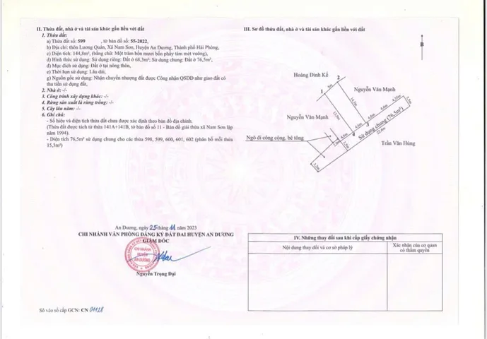 CHỈ 1,3 TỶ 68M2 ĐẤT LƯƠNG QUÁN – NAM SƠN – AN DƯƠNG