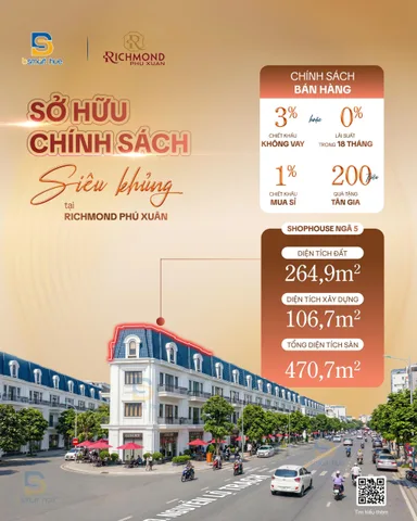 CHỈ VỚI 2,5 TỶ ĐÃ SỞ HỮU SHOPHOUSE PHÚ XUÂN CITY 4 TẦNG 2 MẶT TIỀN ĐẠI LỘ VÕ NGUYÊN GIÁP