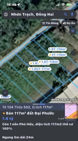 Bán Đất 117m2 có sẵn 117 m2 thổ cư giá 1.8 tỷ tại Xã Phú Hữu Huyện Nhơn Trạch Đồng Nai