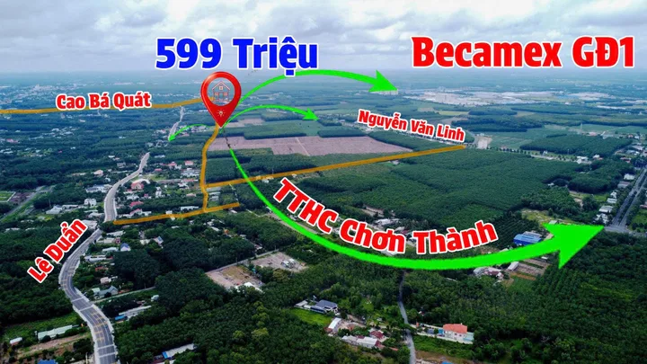 Cặp liền kề 500m2 - Vị trí siêu đẹp sát bên KCN Becamex - Đường lớn 18m dân cư đông - Gía 599tr - Cách Vincom ChơnThành đúng 3phut
