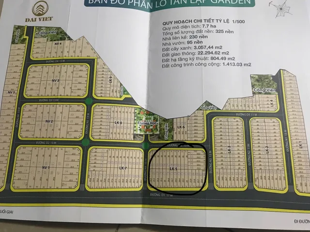 Bán lô tâm huyết 123m2 Tân Lập Gradent Đồng Phú chỉ 750Tr