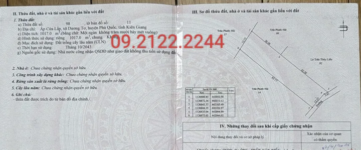 Bán Đất 1017m2 Ngang 15m Cửa Lấp giá 16 tỷ tại Xã Dương Tơ Đặc Khu Phú Quốc