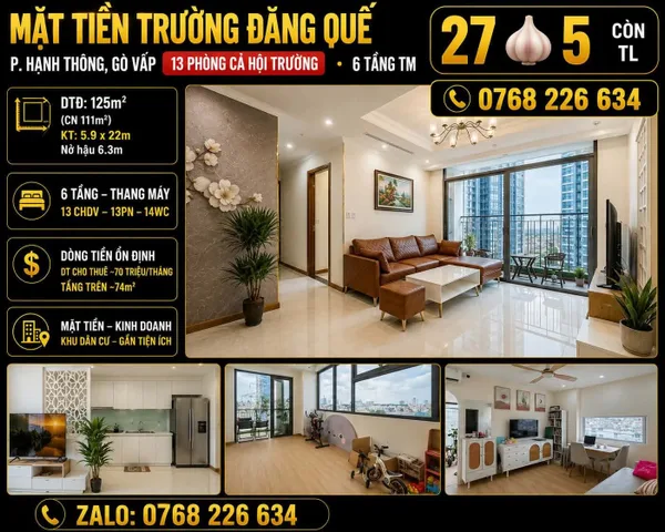 Bán Nhà riêng 125m2 có sẵn 125 m2 thổ cư giá 27.5 tỷ tại Đường Trương Đăng Quế Phường 01 Quận Gò Vấp TP. Hồ Chí Minh