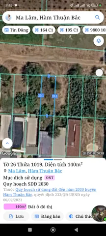 Bán Đất 140m2 thổ cư giá 500 triệu tại Thị trấn Ma Lâm Huyện Hàm Thuận Bắc Bình Thuận