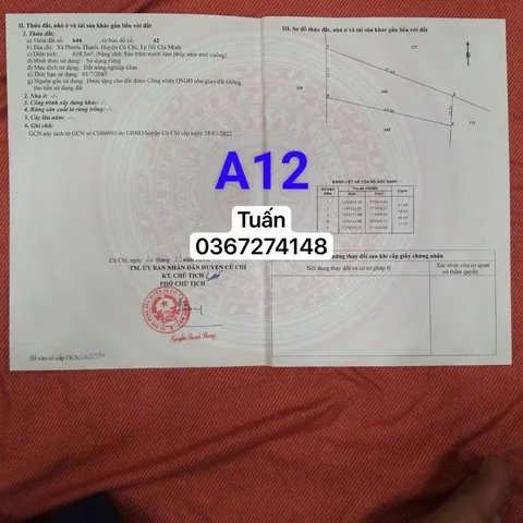 Cần bán nhanh 618m2 giá 820 triệu tại Đường Tỉnh Lộ 7 Xã Phước Thạnh Huyện Củ Chi TP. Hồ Chí Minh