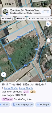 Bán Đất 563m2 có sẵn 140 m2 thổ cư giá 4.7 tỷ tại Xã Long Phước Huyện Long Thành Đồng Nai