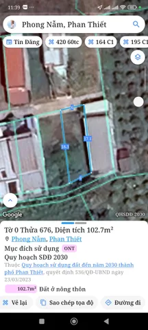 Bán Đất 102.6m2 có sẵn 102.6 m2 thổ cư giá 900 triệu tại Xã Phong Nẫm Thành phố Phan Thiết Bình Thuận