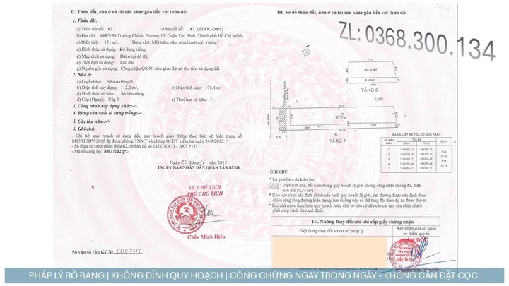 Bán Nhà riêng 162.5m2 có sẵn 151 m2 thổ cư giá 15.1 tỷ tại đường Trường Chinh Phường 15 Quận Tân Bình TP. Hồ Chí Minh
