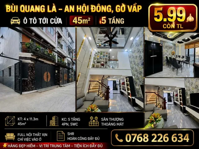 Bán Nhà riêng 45m2 có sẵn 45 m2 thổ cư giá 5.99 tỷ tại Đường Bùi Quang Là Phường 17 Quận Gò Vấp TP. Hồ Chí Minh