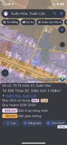 Bán Đất 1128m2 có sẵn 300 m2 thổ cư giá 4tỷ tại Đường Quốc lộ 1A Xã Xuân Hòa Huyện Xuân Lộc Đồng Nai