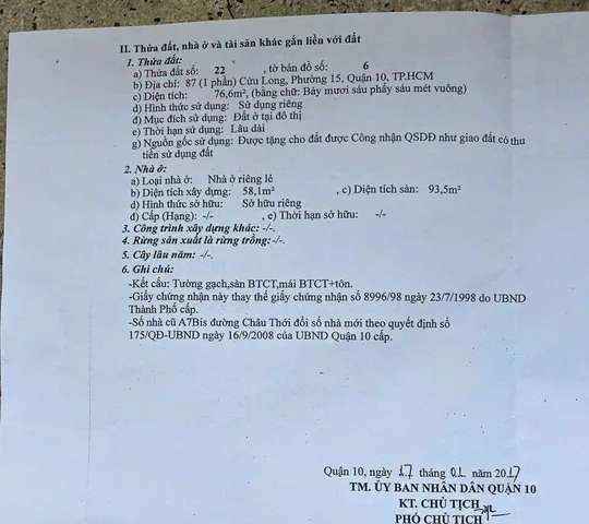 Bán Nhà Mặt Tiền 87 Cửu Long, Phường 15, Quận 10