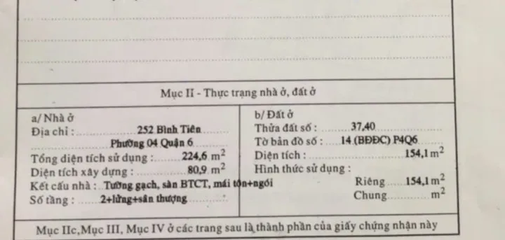Bán Nhà Mặt Tiền 252 Bình Tiên, Phường 4, Quận 6
