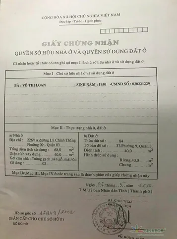 Bán Nhà Hẻm 228-226/1A Lý Chính Thắng, Phường 9, Quận 3