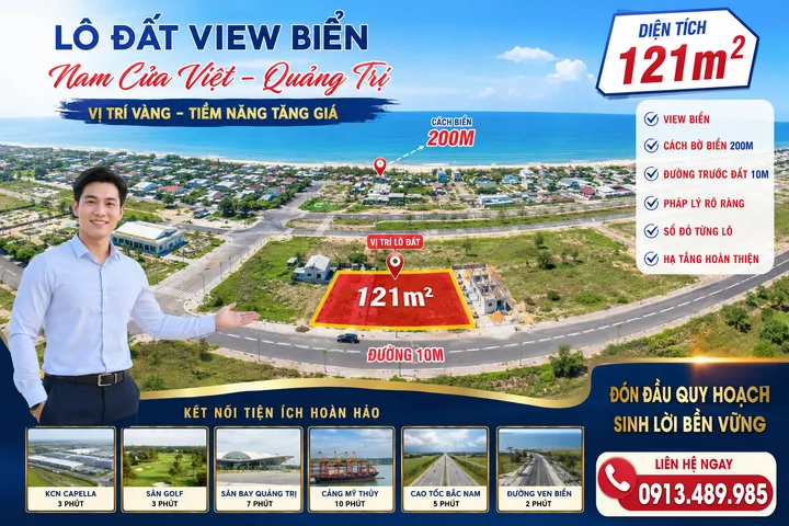 Đất Nền Ven Biển 121m2 Full Thổ Cư - Nam Cửa Việt - Quảng Trị - Giá 5xxTr