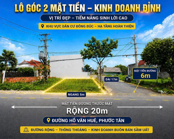 LÔ GÓC 2 MẶT TIỀN ĐƯỜNG KINH DOANH ngay sân Golf Long Thành , Chợ Tân Mai 2 - 600 Triệu