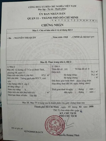 Bán Nhà Mặt Tiền 50-52 Đường Số 7, Lãnh Binh Thăng, Phường 8, Quận 11