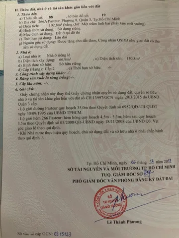 Bán Nhà Mặt Tiền 266A Pasteur, phường 8, quận 3
