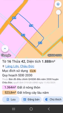 Bán 1888m2 đất láng lớn, 2 mặ đường, giá 8 tỷ tại  Xã Láng Lớn Huyện Châu Đức Bà Rịa - Vũng Tàu