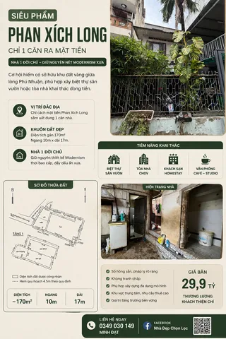 Bán nhà C4 - 170m2 - 10 x 17 sát mặt tiền Phan Xích Long - đầu tư , xây mới biệt danh , CHDV MT, VP...