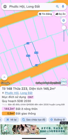 Bán Đất 145m2 có sẵn 145 m2 thổ cư giá 2.08 tỷ tại Xã Lộc An Huyện Đất Đỏ Bà Rịa - Vũng Tàu