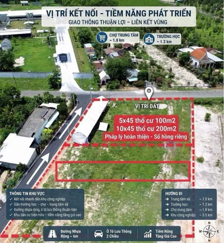 ĐẤT 10X50M – 200M² THỔ CƯ – SỔ RIÊNG – GẦN CHỢ MINH THẠNH – 545 TRIỆU