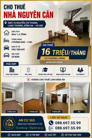Cho thuê Nhà Nguyên Căn giá 16 triêụ tại ngõ 76 nguyễn chí thanh- Ngõ ô tô
