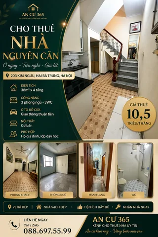 Cho thuê Nhà riêng 4 tầng giá 10.5 triệu tại Đường Kim Ngưu- Quận Hai Bà Trưng Hà Nội