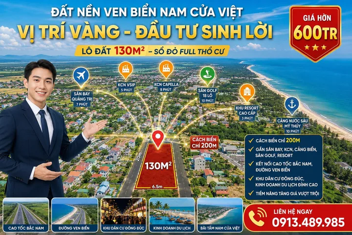 Đất Nền Ven Biển 130m2 Full Thổ Cư - Nam Cửa Việt - Quảng Trị